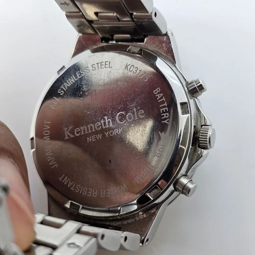 Kenneth Cole Men's Watch 38MM Black Dial Date Gray Bracelet 6.5